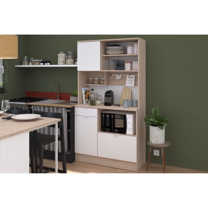 Aparador de cocina - BECOOL - 100,2 x 185,7 x 45,3 cm - Roble / Blanco - PARISOT