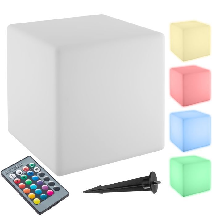 Iluminación - TECTAKE - Lámpara cúbica con bombilla LED LUMINOUS CUBE y mando a distancia de 12 W - Blanca - Dimensiones: 43 x 43 x 43 cm