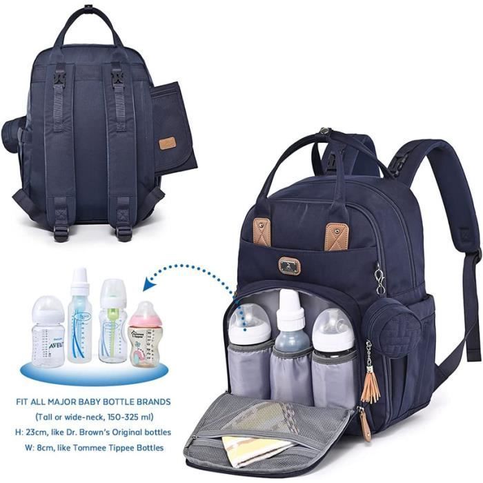 Zaino fasciatoio grande Dikaslon con fasciatoio e clip per ciuccio, cinghie per passeggino - Borsa maternità (blu navy)