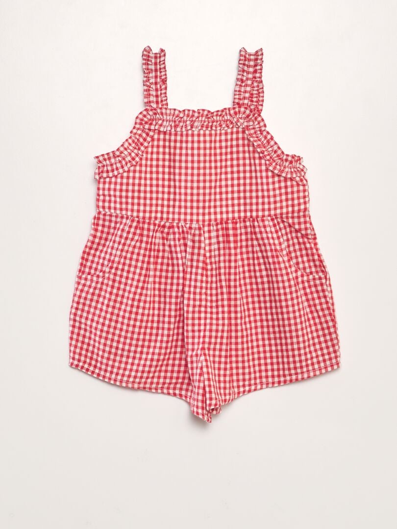 Vichy katoenen voile jumpsuit - ROOD