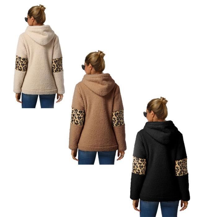 Sudadera LEOCLOTHO para mujer - Estampado de leopardo a doble cara - Negra