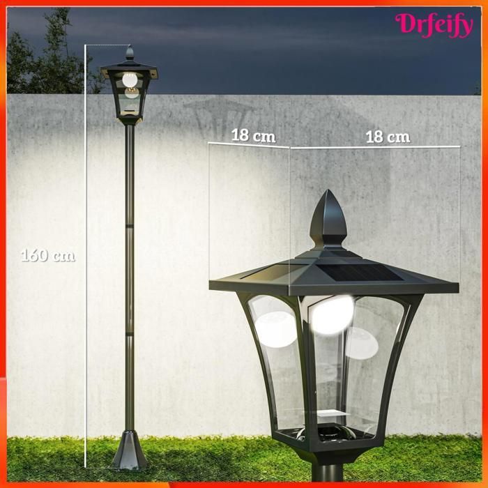 Lámpara de pie solar para exteriores - AKOZON - 6954 - Negra - LED 40 Lm - 160 cm
