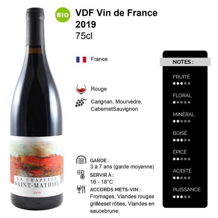 Grande Cuvée Rouge 2019 - Bio - Lot de 6x75cl - La Chapelle Saint Mathieu - Vin Rouge du Languedoc - Roussillon - Appellation VDF