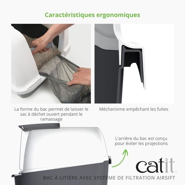 Maison de toilette Bac à litière pour chat - CATIT - Airsift Regular - Système de filtration intégré - L. 57 x l. 39 x H. 46,5 cm