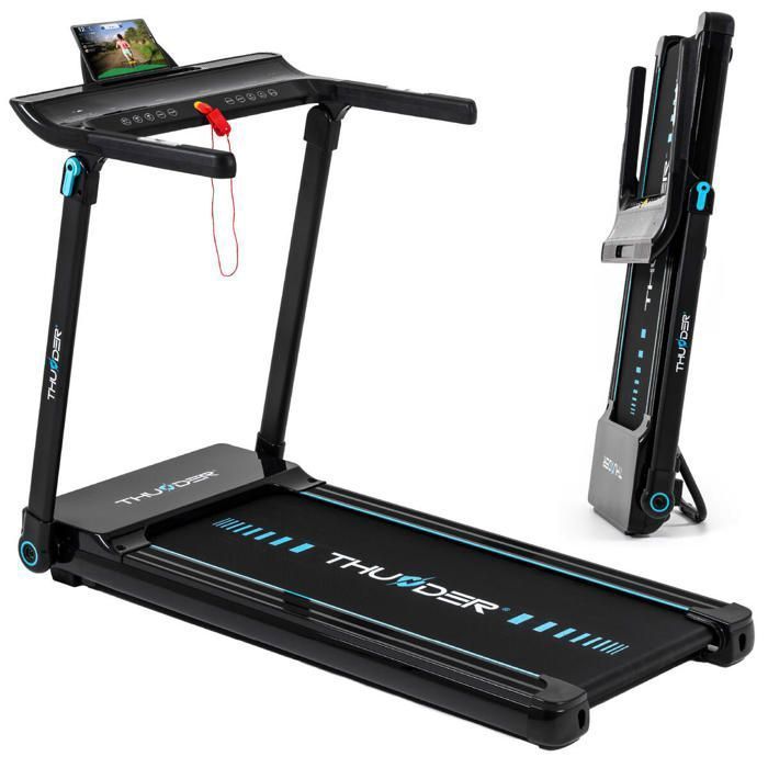 Tapis roulant pieghevole THUNDER® ULTRA-BLACK | Velocità regolabile 1-17 km/h | App Bluetooth | Peso massimo supportato 130 kg | Display a LED | Nero |