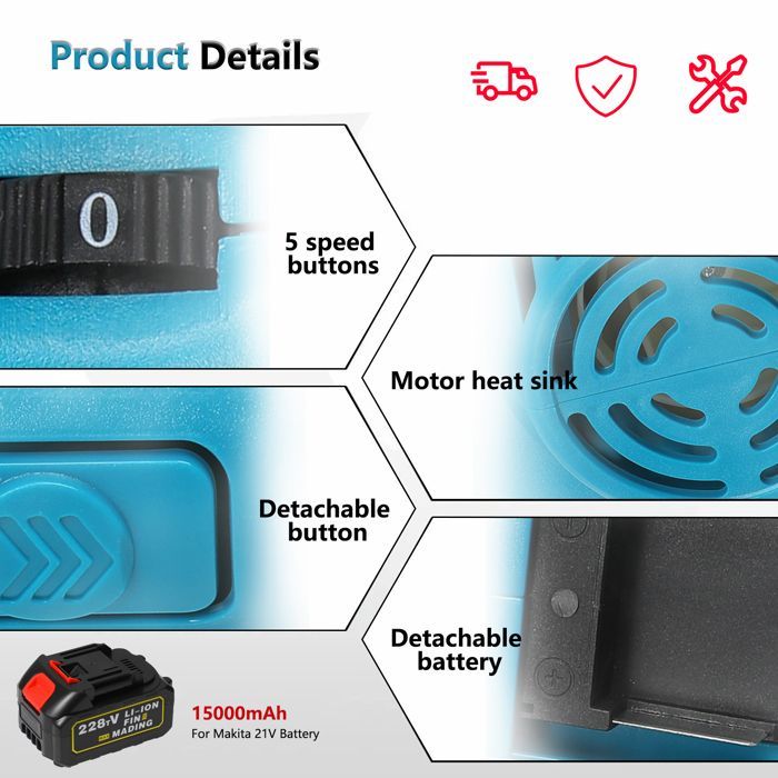 Potente soplador inalámbrico Makita de 21 V, 5 velocidades, motor sin escobillas, batería 5C de 2000 mAh incluida, ideal para jardín y garaje.