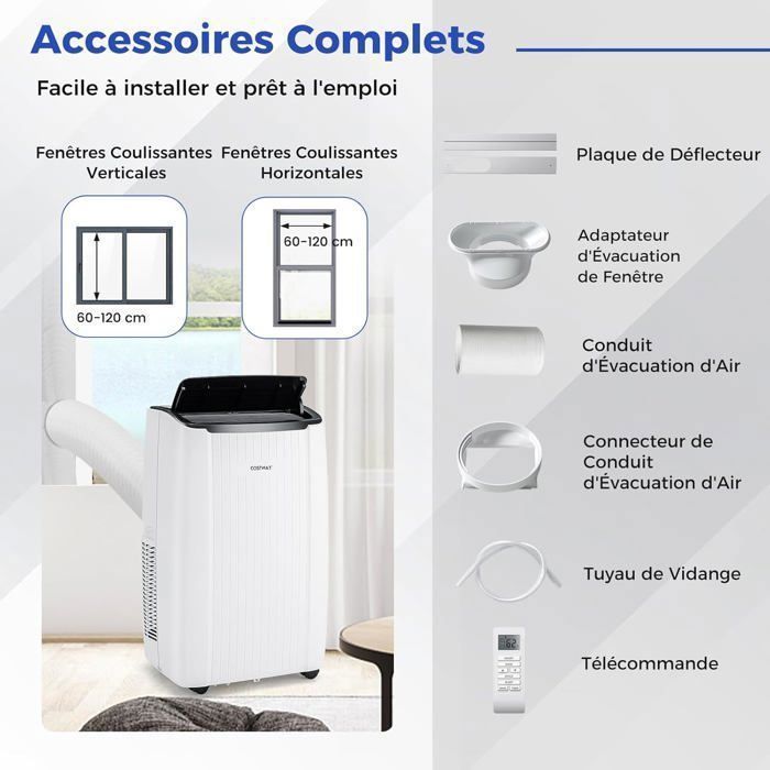 COSTWAY kannettava ilmastointilaite 12000BTU 3,5 kW R290 - 6 yhdessä - lämmitys, ilmankuivain, lepotila - WiFi, sovellus - viivästetty käynnistys - ohjelmoitava sammutus