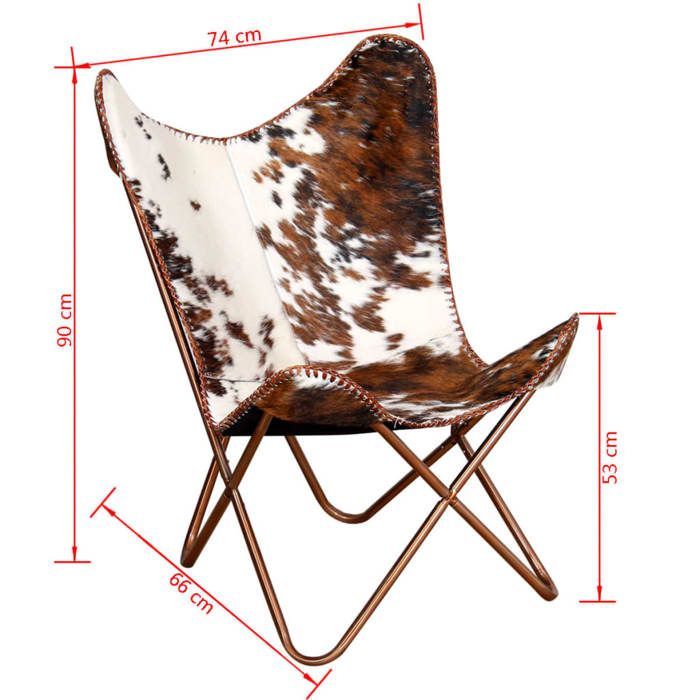Silla mariposa - Piel auténtica - Marrón y blanco - 1 plaza - Estilo vintage - Para interior