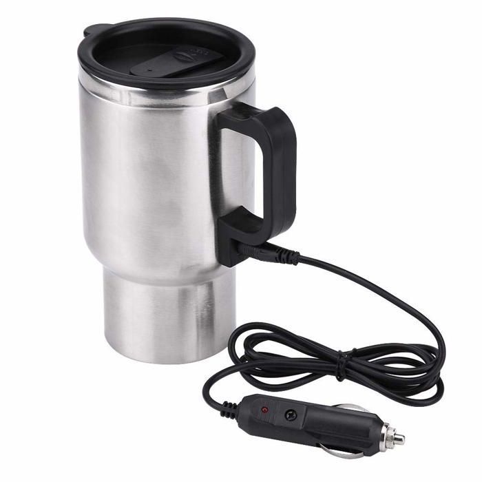 Taza calefactora para coche - Hervidor de coche, 450 ml, acero inoxidable.