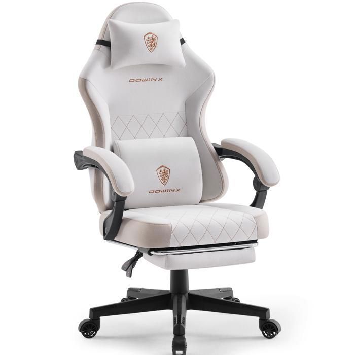 Ergonomische gamingstoel - Dowinx - Beige stof - Pocketvering - Lendensteun - Voetsteun