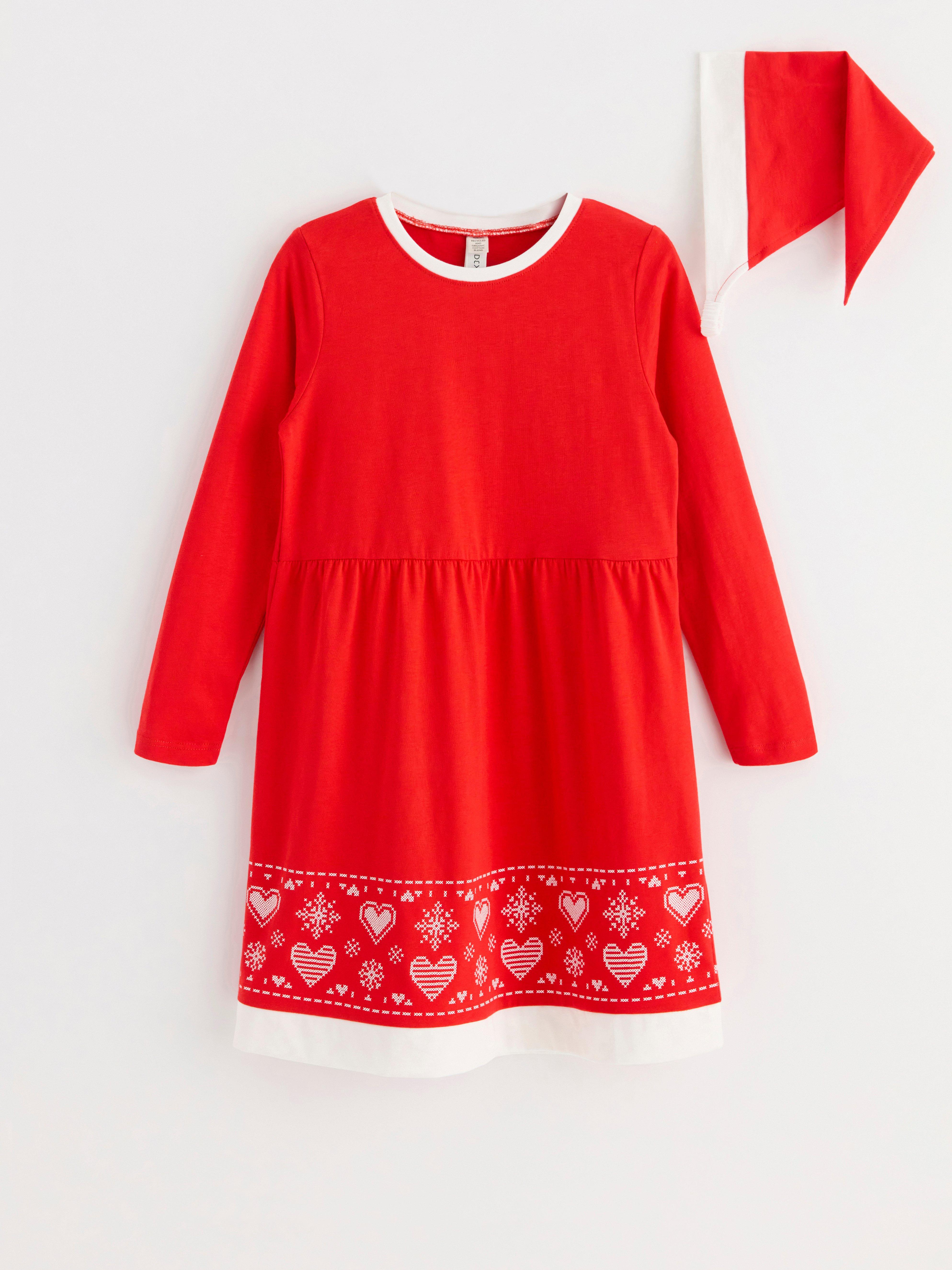 Vestido y chal navideños rojos
