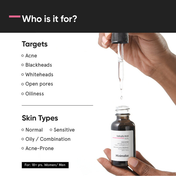 Minimalistisch gezichtsserum met salicylzuur voor acne en een vette huid.