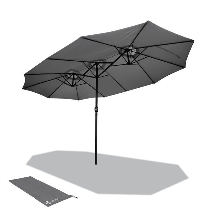 VOUNOT® Dubbele Aluminium Tuinparasol 460x270cm Grijs - UV-bescherming 30+