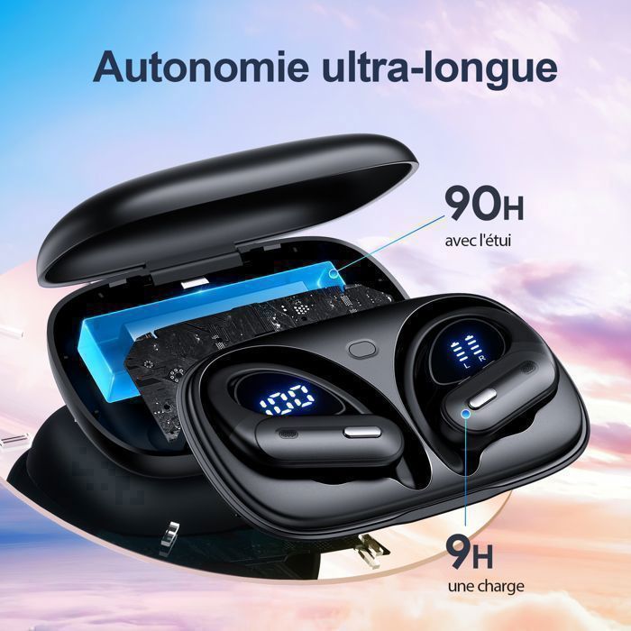 Écouteurs sans fil VEATOOL Bluetooth 5.3 90H d’Autonomie Chargement sans Fil Supra-Auriculaire Étanches Basses Profondes