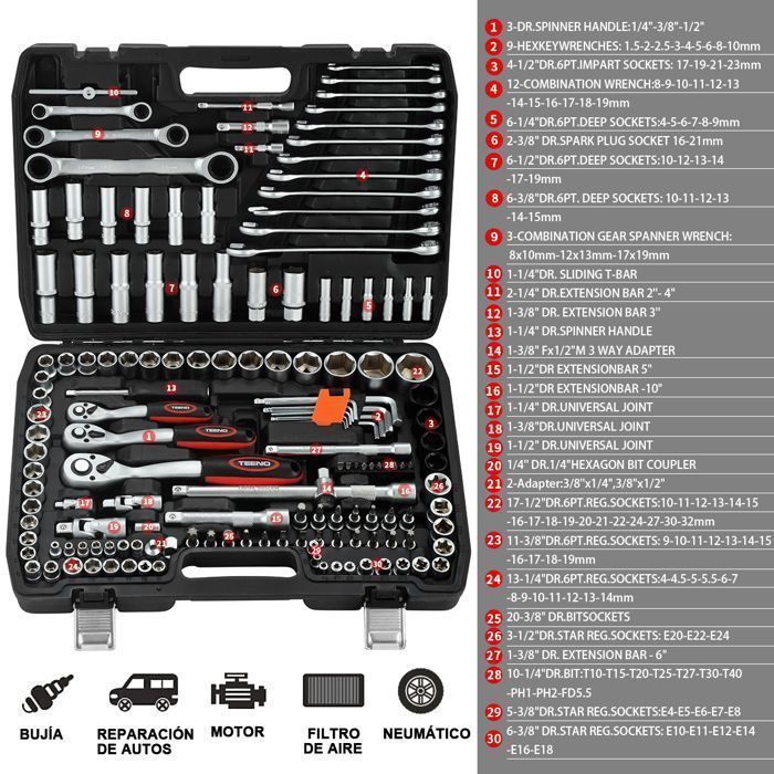 Coffret de douilles et embouts - TEENO - CR-V - 1/4