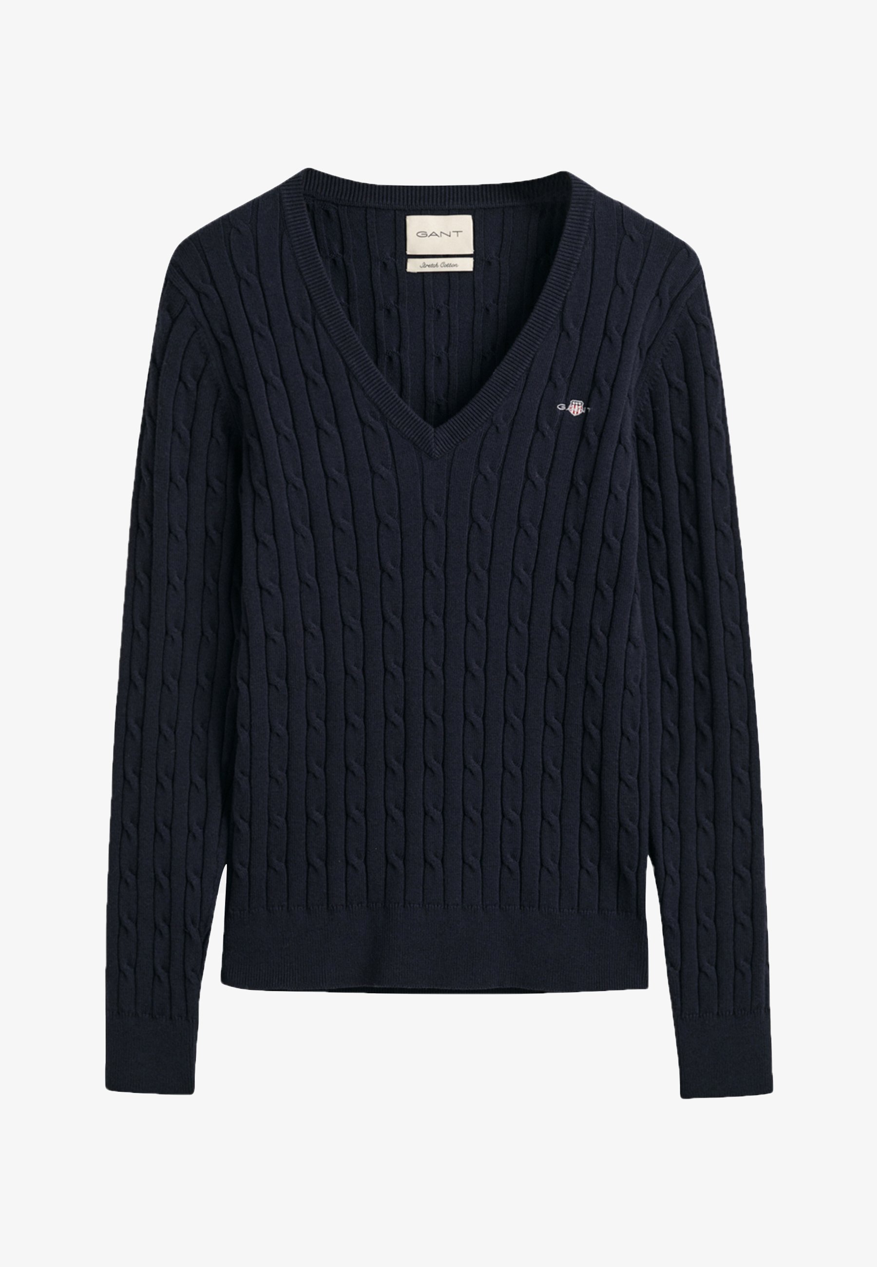 GANT STRETCH CABLE V-NECK - Svetr - black