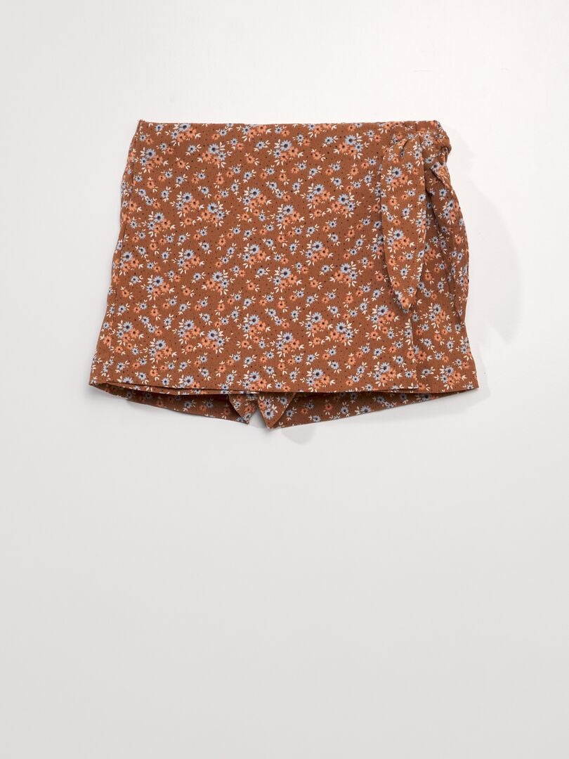 Korte culottes met bloemenprint - BRUIN