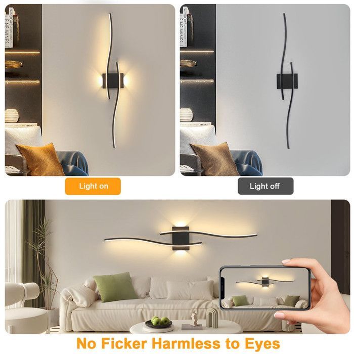 2 apliques LED modernos de pared, diseño curvo, recargables, temperatura de color ajustable de 3000 a 6000 K, control remoto para dormitorio, sala de estar o entrada.