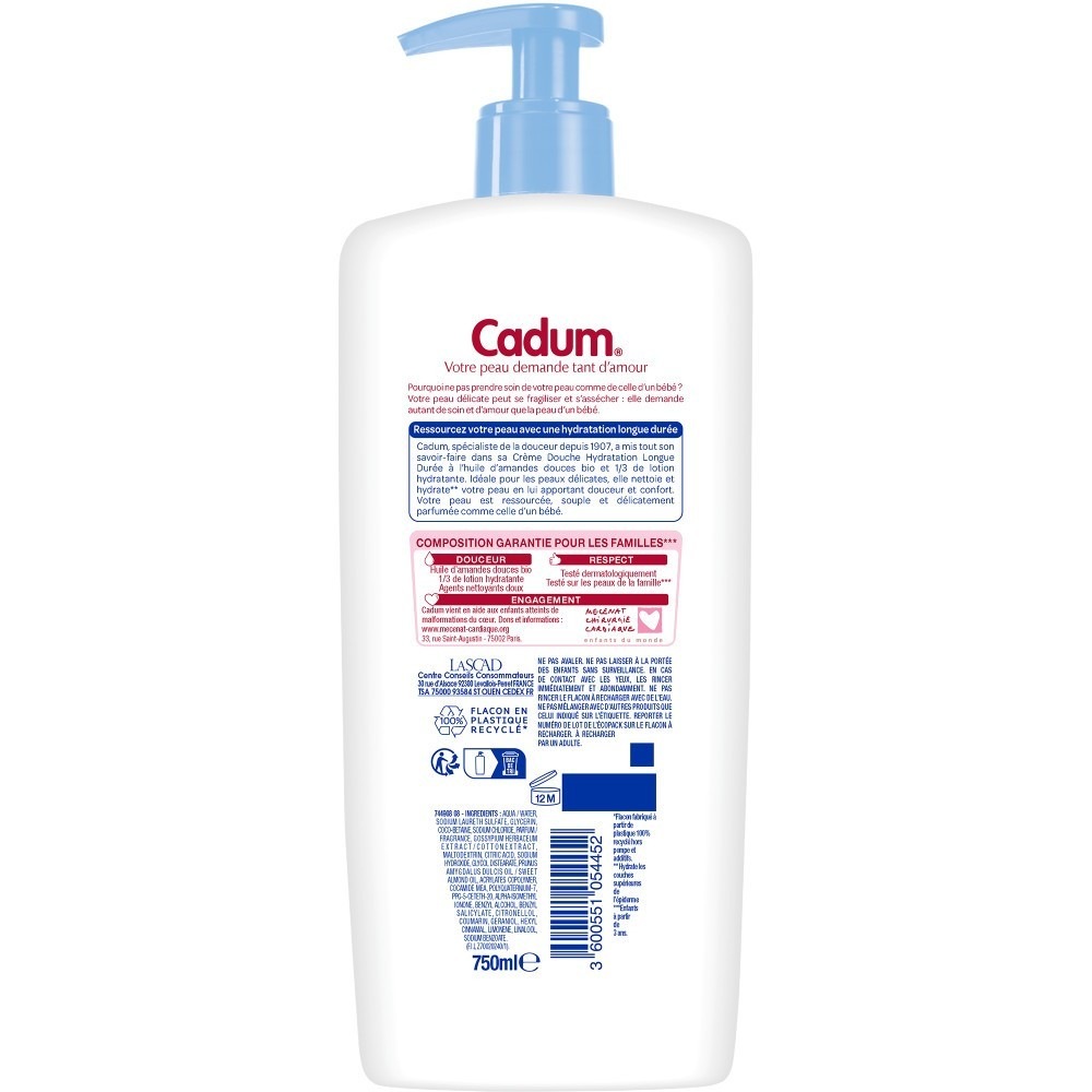 Cadum Crème Douche Hydratante à l'huile d'amandes douces BIO