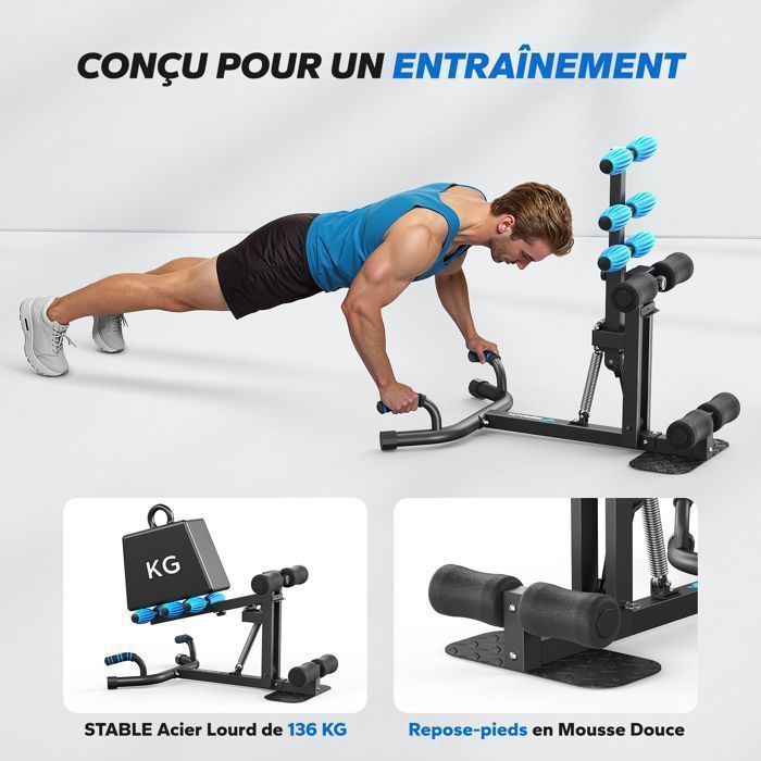 Appareil à Squat MERACH, 4 Niveaux de Résistance, Réglages Multiples, Entraînement Abdos, Jambes, Fessiers, Bras, Charge 136 kg