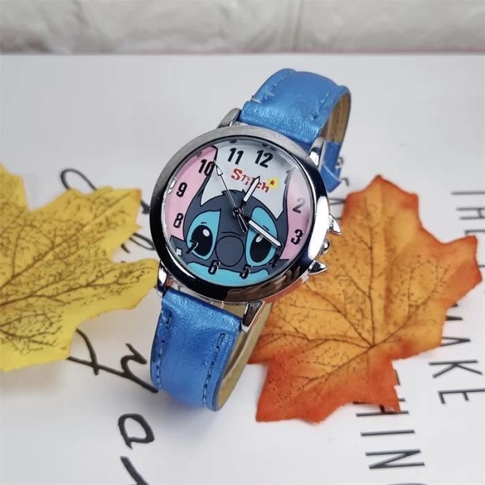 Stitch watch for kids and teens, kawaii Lilo & Stitch style, blue faux leather strap, cartoon design, quartz