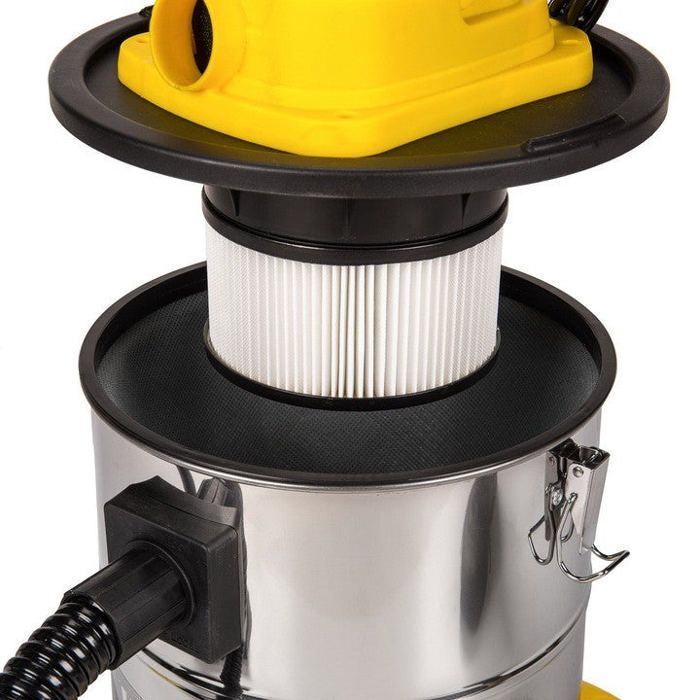 Aspiradora industrial 2 en 1 con depósito de 2000 W y 20 L - POWERMAT - Depósito de acero inoxidable - Filtro HEPA - Accesorios incluidos