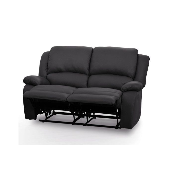 Sofá reclinable de 2 plazas LEO en piel sintética - Negro - 143 x 93 x 96 cm - LOUNGITUDE