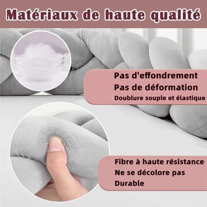 Tour de lit en polaire tissée à motif serpent - 3 mètres - Tissu tissé bleu, gris et blanc, coussin protecteur doux.