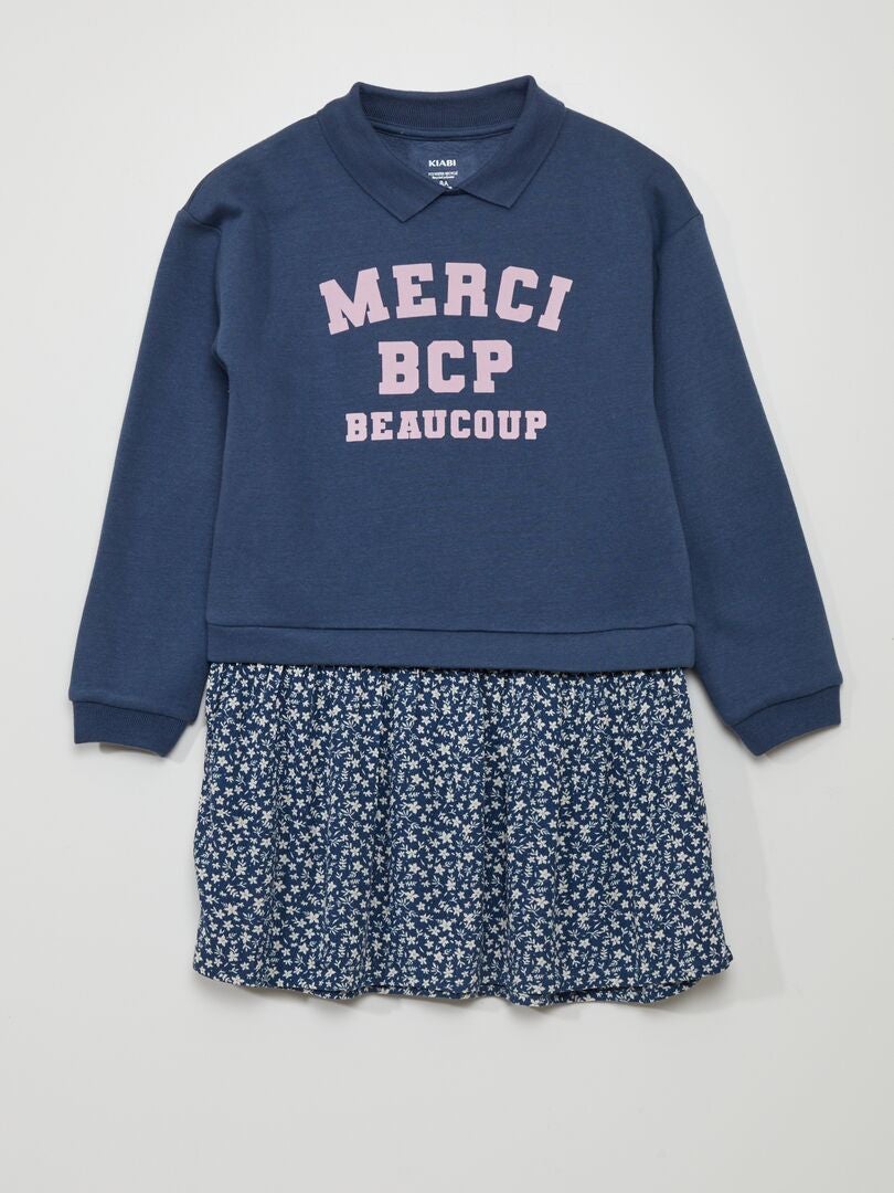 2-in-1 bedrukte sweatshirtjurk - BLAUW