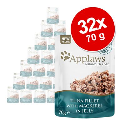 Applaws Adult Katzenfutterbeutel in Gelee, 32 x 70 g