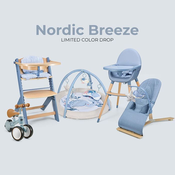 Hamaca mecedora Kinderkraft MIMI con movimiento de balanceo natural – Arnés de seguridad de 3 puntos, respaldo ajustable en 3 posiciones, Nordic Breeze