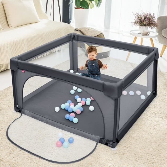 DREAMADE Opvouwbare babybox van Oxford-stof, speelhek met 50 speelballen, hoekbeschermers en antislipbodem, grijs