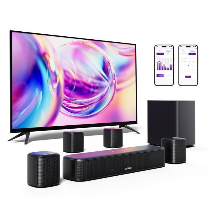ULTIMEA Barre de son virtuelle 7.1 Channel Surround avec Subwoofer - 330 W - App Contrôle - Bluetooth/OPT/AUX - Aura A40