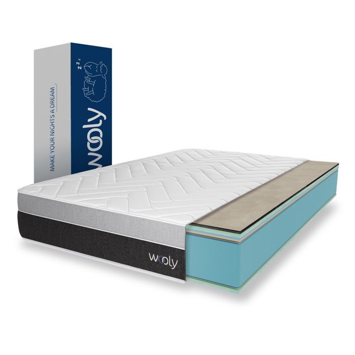 Matelas WOOLY LEVEL XXL 160x200 cm-TRES EPAIS 32 cm-Mousse GEL rafraîchissant mémoire de forme-HR 35 kg-Laine-Latex-OEKO TEX-Ferme