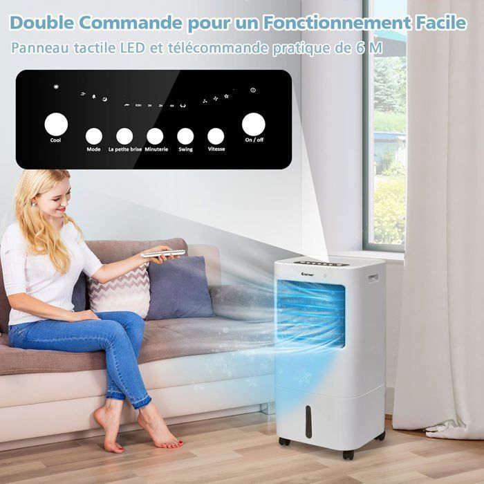 Aire acondicionado portátil COSTWAY 4 en 1 de 20 L - 4 velocidades - Enfriador de aire y ventilador portátil - Oscilación de 40° - Temporizador de 7,5 horas