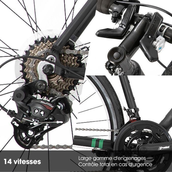 Hiland racefiets 28 inch, stadsfiets, 700c aluminium frame, velgremmen, heren- en damesmodel, 14 versnellingen, maat M - zwart