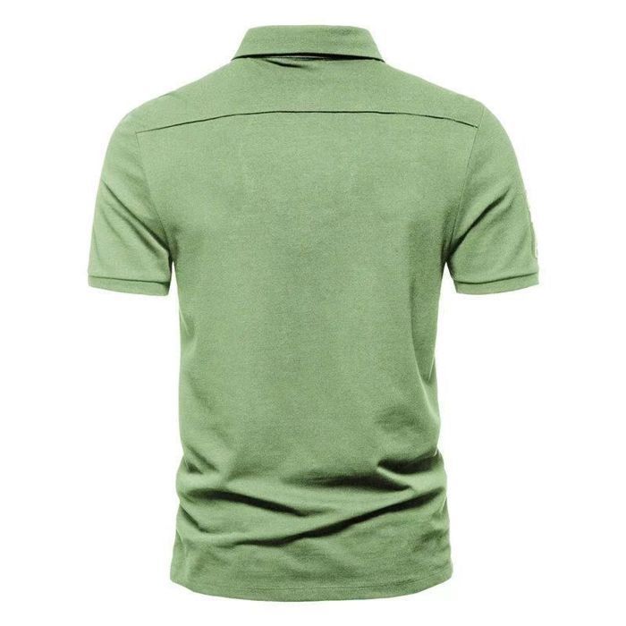 Polo da uomo a maniche corte ricamata, vestibilità regolare, top estivo casual, colori a contrasto, comoda - bianca