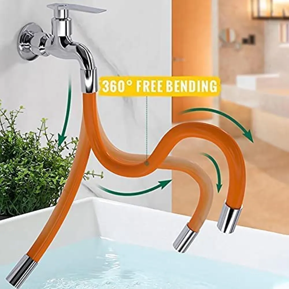 Rallonge de robinet d'évier de cuisine, flexible universel de salle de bain pivotant à 360°, flexible coudé pour lavabo, avec filtre et tête anti-éclaboussures.