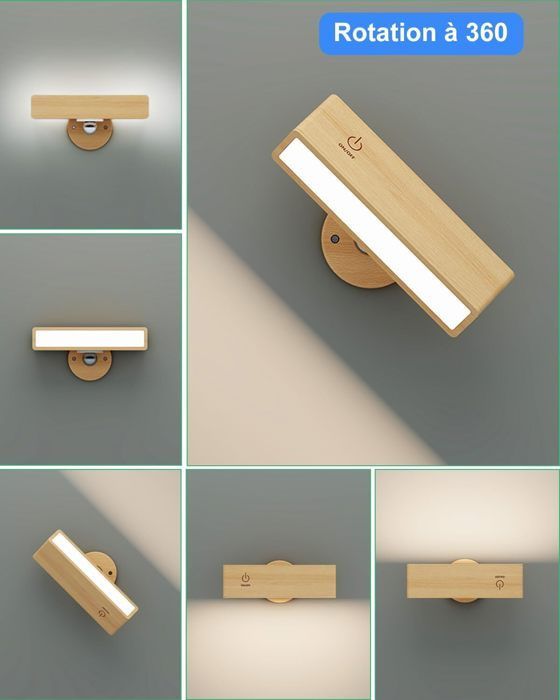 Set of 2 Bedside Lamps - Wireless Wall Lights - Rechargeable, LED, Wood - Wireless Wall Lamp, Wireless LED Wall Lamp