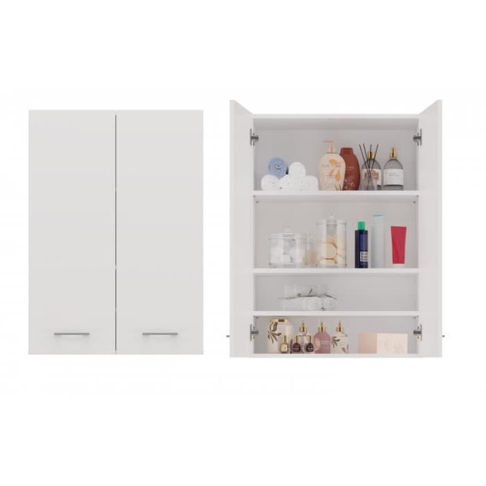 NELLIO - Armario de baño de pared - Mueble de baño colgante - Dimensiones 64x30x90 cm - Almacenamiento para el baño