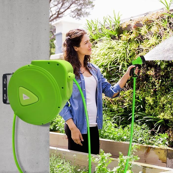 Enrouleur de tuyau d'arrosage automatique mural LZQ - 18m+2m, vert