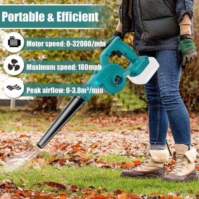 Souffleur sans fil,2 batteries 3,0 Ah,léger souffleur à feuilles à vitesse variable adapté à l'entretien des pelouses et des jardins