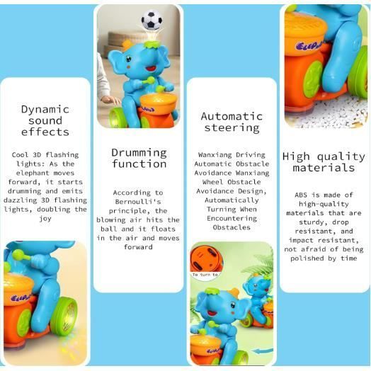 Brinquedo para bebê - Elefante musical - Luzes de LED - Desvio de obstáculos - Bola flutuante