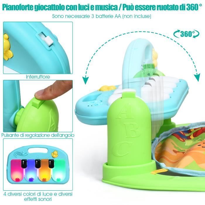 Tappetino attività musicale DREAMADE per neonati con giocattolo rimovibile, pianoforte girevole e luce, per bambini da 0 a 3 anni.