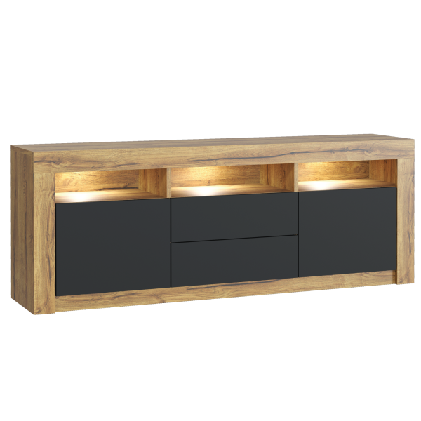 Szafka RTV 160cm ONE FURNITURE - Laminat Dębowy & Czarny
