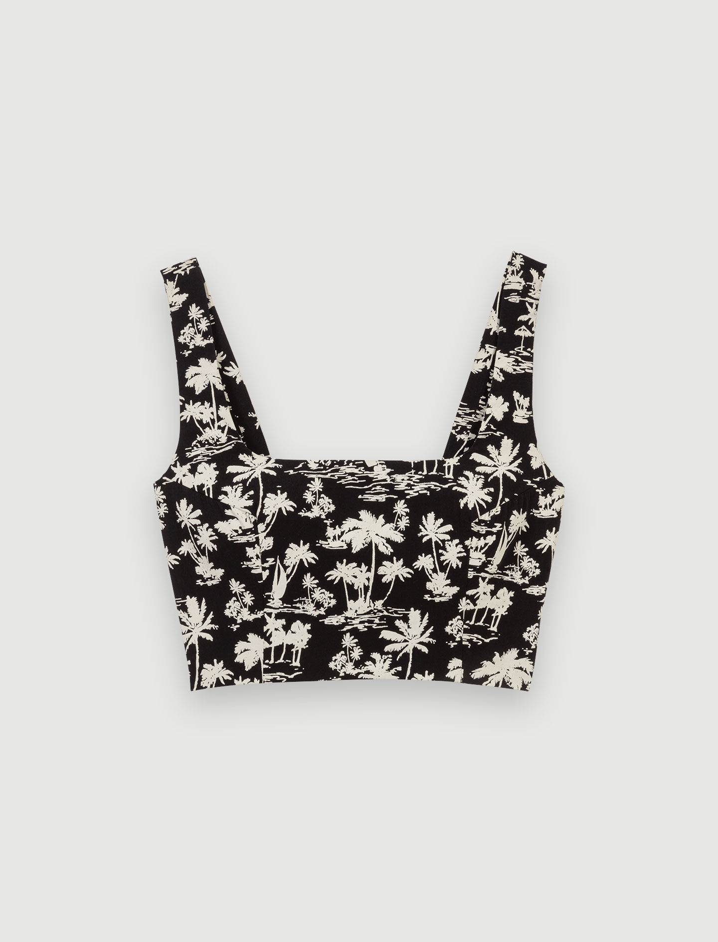 Top scurt cu imprimeu de palmieri - Palmier noir