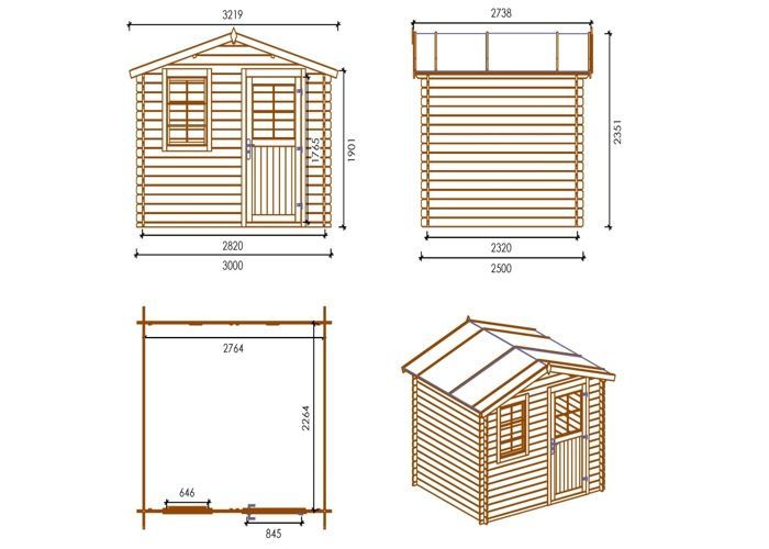 Casetta da giardino in legno - 7,50 m² - 3x2,50 m - Spessore 28 mm - Colore: naturale - DOM469