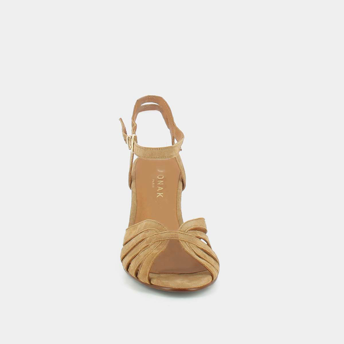 Sandales à brides et bouts ouverts  en velours camel