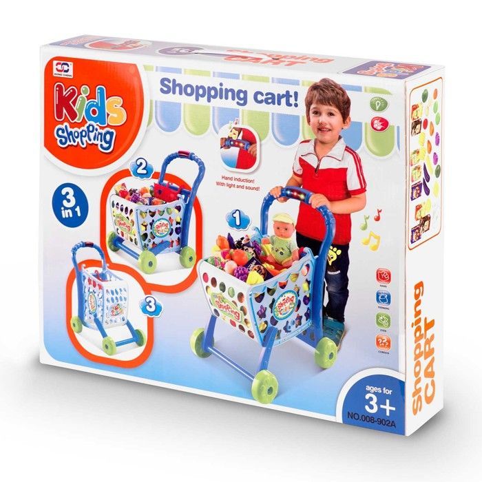 Chariot de courses pour enfants - JANSHOP - Bleu - 39x31x49 cm - 3 en 1 - Lampe LED - Accessoires inclus