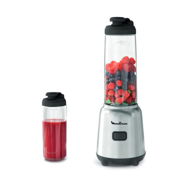 Frullatore Moulinex a 2 bottiglie, design compatto, lame rimovibili facili da pulire, 300 W, LM15FD10